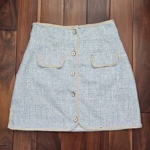 Blue Tweed Button-Front Skirt